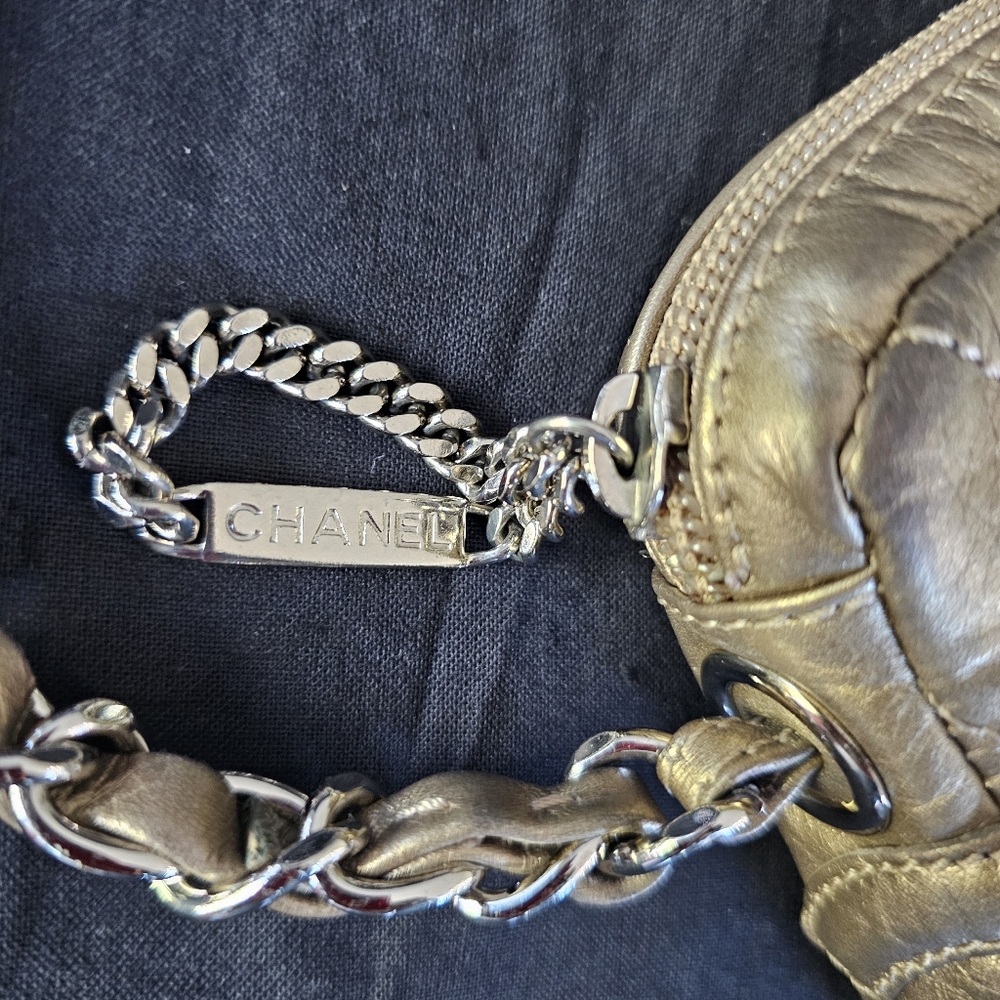 Chanel Vintage Metallic Aged Calfskin Quilted Cotton Club Pochette in Gold - Picture 5 of 16